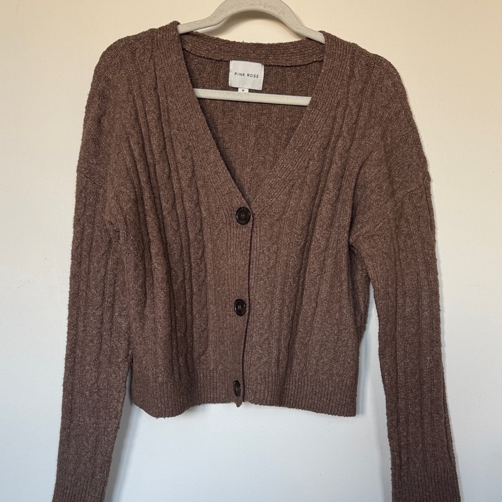 Pink Rose Ribbed Mini Cardigan